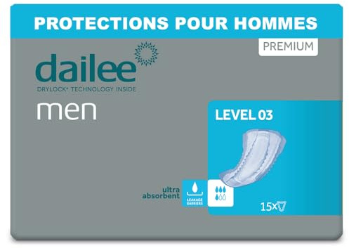 Dailee Men Nivel 3-90x Compresa Protectora y Absorbente para Hombre - 4 Gotas - Máxima Discreción contra Incontinencia Urinaria - Paquete Mensual