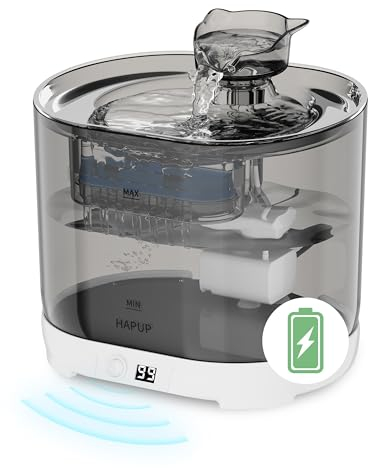 HAPUP Katzenbrunnen Batteriebetrieben Trinkbrunnen für Katze 2,2L Automatisch Wasserbrunnen für Katzen Ultra Leiser Katzenbrunnen mit Bewegungsmelder Ersatzfilter Pumpe