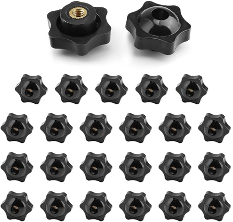 DIYCUT 25 Stück Sterngriffmutter M6, Sterngriff M6 Handrad, Kunststoffmutter Messing Innengewinde Sternschraube, Schwarz Griffmuttern Rändelmutter für Maschinen, Industrie, Geräte