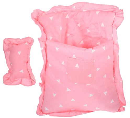 Abaodam Pink Doll Sleeping Bag with Pillow, Cotton Dolls Pram Bedding Set, Miniature Blanket and Cushion Accessories for 20cm Plush Figure Travel Carrier