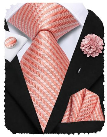 Hi-Tie Blush Pink Ties for Men Silk Geometric Mens Ties Set Necktie Flower Lapel Pin Pocket Square Cufflinks Wedding Tie