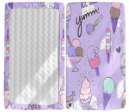 Hiseng 2 Stück Baby Spannbettlaken Bettlaken für Oval & Eckige Matratzen, Weiche Mikrofaser Spannbettlaken Kinderwagen Matratzenschoner für Beistellbett & Kinderwagen (lila Eis,40x90cm)