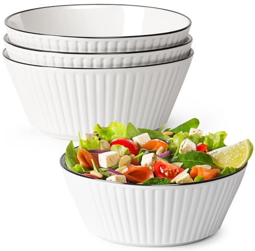 NUTRIUPS 1500ML Set de 4 Bols à Salade, 20cm Bols à Soupe, Bols à Soupe en Céramique, 1.5L Bols à Salade en Porcelaine, Passe au Micro-ondes et au Lave-vaisselle