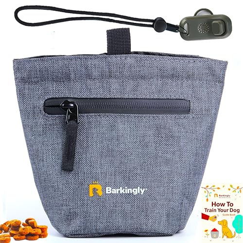 Barkingly Dog Treat Pouch for Dog Training with Clicker, No Spill Magnetic Closure, 2 Cup Waterproof Treat Bag with Detachable Waist Belt & Clip, for Quick Access Pro Dog & Puppy Training