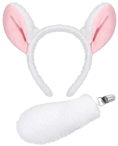 XEPST Animale Agnello Costume Set, Orecchie di Agnello e la coda Set con Agnello Fascia e coda di Agnello per Animale Costume Cosplay di Compleanno Halloween Costume Fancy Dress Partito
