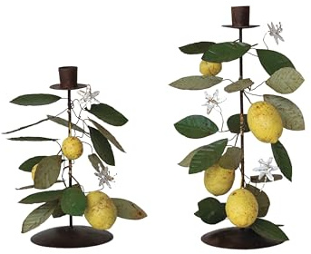Creative Co-Op Citrus Grove Metal Taper Candle Holders, Multicolor, Set of 2