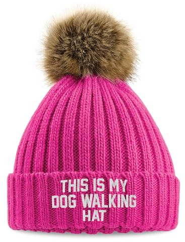 Lila tryck hus broderat This is My Dog promenadhatt fuskpäls pom mössa vinter promenad broderi tjock dammössa, fuchsia, one size