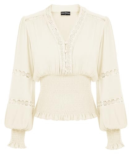 Scarlet Darkness Chemisier à Smocks Renaissance en Dentelle avec col en V et Manches lanternes pour Femme