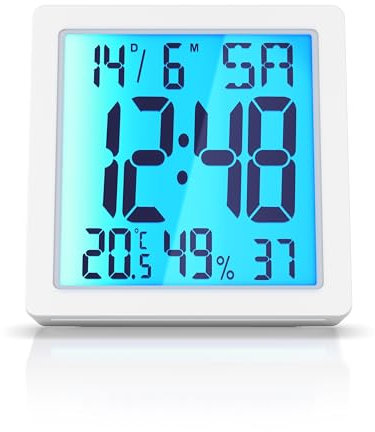 Reloj Despertador Digital con 10,3cm Pantalla LED de Temperatura Humedad Fecha y día, Alarm Cloc Snooze Termómetro Formato 12/24 horas, Reloj digital de Mesa de Viaje para Sala de Oficinas Familiares