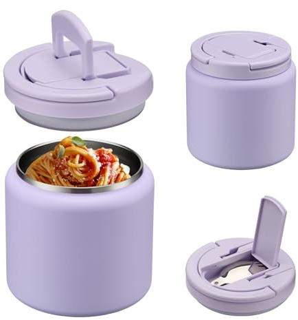 Itslife Thermobehälter für Essen 760ml, Edelstahl Warmhaltebehälter Essen mit Löffel, Thermo Lunchbox Auslaufsicherfür Warme und Kalte, Essensbehälter für Picknick, Schulen und Büros, Lila