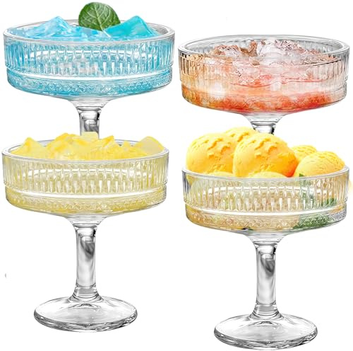 Set di 4 bicchieri vintage coupé, 200 ml, bicchieri da cocktail, bicchieri da champagne in cristallo, per champagne, caffè espresso, martini, margarita, dessert, occasioni festive e serate di festa