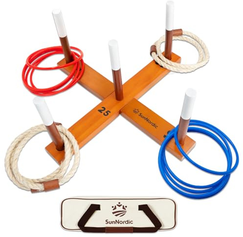 SunNordic Ringwurfspiel-Set aus Holz inklusive Wurfringen und Tragetasche