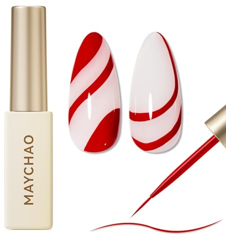MAYCHAO Red Swirl Gel Liner Nail Art Polish, 8ml Classic Gel Color Built-in Thin Brush, UV Light Cure for French Nail Tips DIY Manicure at Home Salon