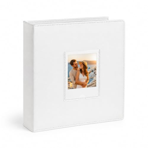 Ruibytree Álbum de Fotos 256 Bolsillo para Polaroid i-Type/600/SX-70,Blanco | Cubierta Rígida de PU, Ventana Frontal, Carga Lateral Segura, Páginas Sin Ácido, Bolsillos 9 × 11 cm (An x Al), Estilo Libro