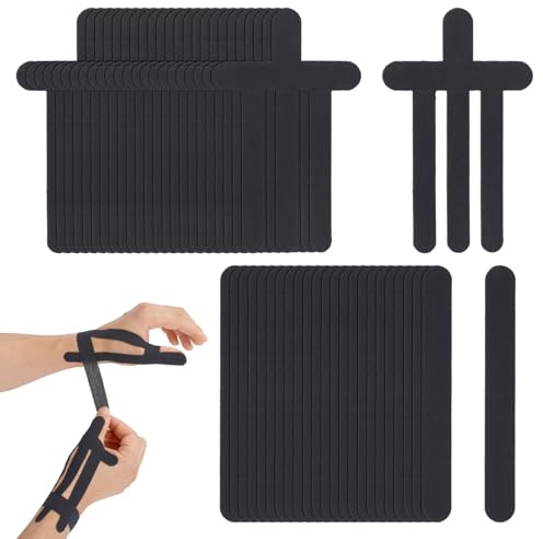 Fukaisu 48uds Juego de Kinesiotape, Kinesiotape Dedo Pulgar Muñeca Impermeables y Transpirables Precortadas para Mano Izquierda y Derecha Soporte Duradero(Negro)