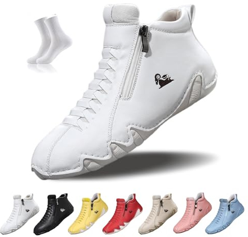Stivaletti da Donna Fatti a Mano con Cerniera,Scarpe Beck da Esterno Impermeabili,Antiscivolo,Leggere e Comode, Sneakers Ortopediche Barefoot for Passeggiate e Campeggio(Bianco,35 EU)