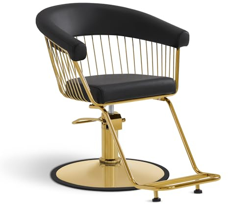 Barberpub Sedia da parrucchiere idraulica regolabile in altezza 13 cm & girevole 360°, seduta per salon, attrezzatura per parrucchieri, ecopelle, sedia servizio per salon, oro-nero, 2053