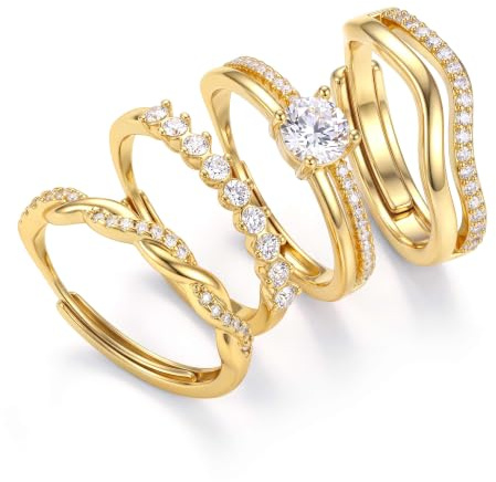 Finrezio 4 Pièces Bagues Femme Or/Argent Reglable Ensemble Bague Pouce | Plaqué Or Lot Bague Pouce Knuckle Ajustable Bague Fiançailles Imperméables Empilables Bagues Bijoux pour Femmes