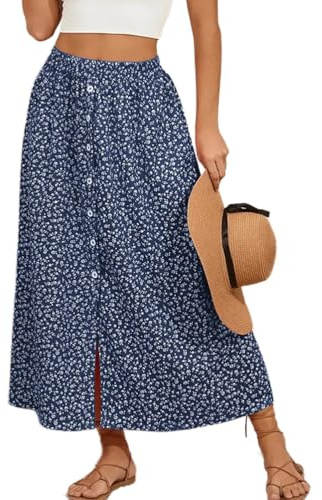seiveini Jupe Femme Longue avec Fendue Jupes Été à Fleurs Fluide Trapèze Chic Élégant Boho Skirts