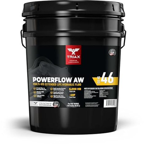 TRIAX Powerflow AW 46 Multi-Viscosity HLP Hydraulic Oil | 6,000 Hour Extended Life | Triple Anti-Wear | True All Season | Pour Point Down to -40F | Virtually Zero Foaming (5 Gallon)