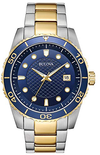 Bulova Classic Two-Tone Stainless Steel 3-Hand Date Calendar Quartz, Blue Dial Style: 98A200
