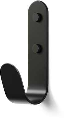 The Hairpin Leg Co. J-Hook Coat & Wall Hook, Black, Single | Oversized curved 133mm steel hook; holds 15kg; 58mm projection; colour-matched caps; fixings & drilling template; indoor only