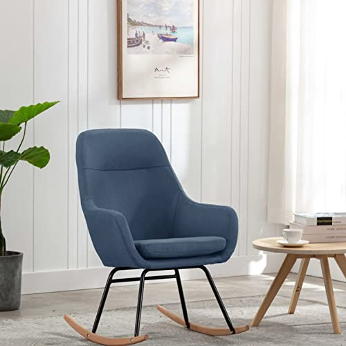 Susany Schaukelsessel Schaukelstuhl Relaxsessel Loungesessel Stillstuhl Fernsehsessel Stoff Blau 61 x 80,5 x 89 cm