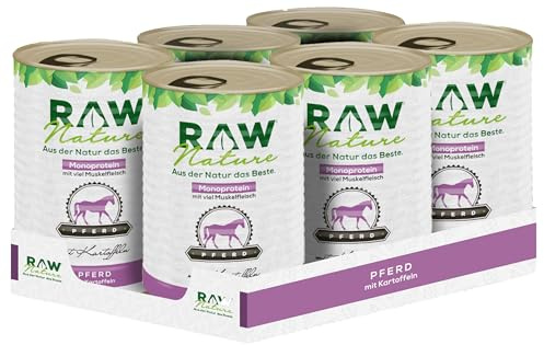 RAW Nature - Pferd Pur 6x400g - Mit Kartoffeln - Nassfutter für Hunde - Hoher Fleischanteil - Monoprotein - Alleinfuttermittel - Getreidefreies Hundefutter (6er Pack)