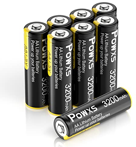 POWXS AA Lithium Batterien 8 Stück 1,5V Lithium Eisen Doppel A Batterien 3200mAh Super Kapazität Kompatibel mit Blink Kamera, Taschenlampe, Spielzeug, Fernbedienung [Nicht Wiederaufladbar]