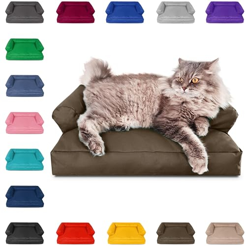 PatchHome Katzenbett – Oeko-TEX Zertifiziert – Katzenmöbel – mit recyceltem Styropor gefüllt – Katzensofa – Made in Germany – 50x40x15 cm – Khaki
