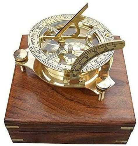 Marina Cadran solaire boussole avec boîte en bois Décoration antique Cadeau maritime