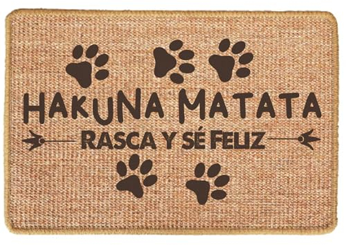 BCHIC Alfombra Rascador para Gatos de Sisal Natural 30x50 cm – Protege Sofás y Muebles | Diseño Divertido con Frase ‘Hakuna Matata Rasca y Sé Feliz’ | Resistente y Decorativa