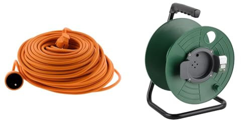 Prolongateur Jardin 16A HO5VV-F 3G1,5 2P+Terre 50m - Orange - Zenitech & Electraline 94015, Enrouleur Vide, Mesure jusqu'à 50 mètres, sans câble, Convient à la Maison/au Bureau/au Jardin, Vert foncé