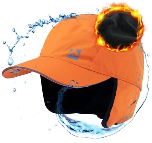 Übergroße L/XL Herren Damen wasserdichte Winter-Baseballkappe mit Fleece gefütterten Ohrenschützern und Trapperhut für kaltes Wetter extra große Köpfe Orange