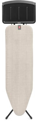 Brabantia Ironing Board B, 124x38cm - Denim Grey | 100% Fairtrade Cotton | For Steam Generator Irons | Large Metal Steam Unit Holder | Stable & Anti-Wobble FramE | Foldable with Adjustable Height