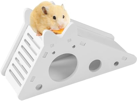Wooden Hamster House, Hamster Hideout Hut Habitats Decor with Ladder and Ramp
