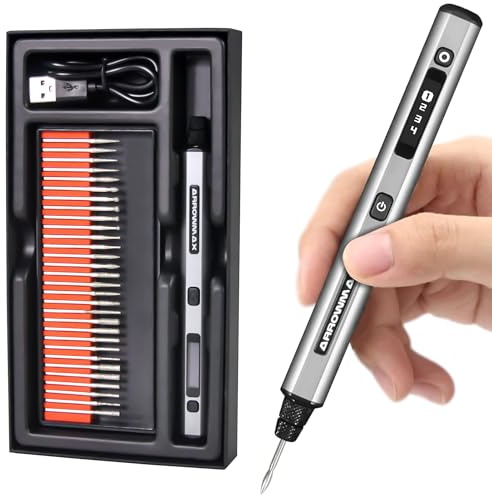 ARROWMAX Mini Gravierstift - Ultimatives kabelloses tragbares Werkzeug für Künstler & Heimwerker - Gravieren Sie 50+ Oberflächen - Anfängerfreundlich - Wiederaufladbar - Kostenlose 30 Bits