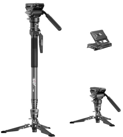 COMAN One-Click Lifting Carbon Fiber Monopod, 69ââ Camera Monopod with Feet, Lightweight Travel Tripod with Quick Release Plate for Camera, DSLR, Camcorder, Max Load 22lbs/10kg (M1ProV5)