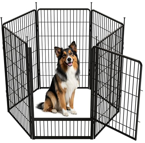 SunsGrove Dog Playpen with Wide Door, 114cm Height 6 Panels Playpen for Dogs, Heavy Duty Dog Pen for Large Dogs, Indoor/Outdoor Pet Excise Pen, Black
