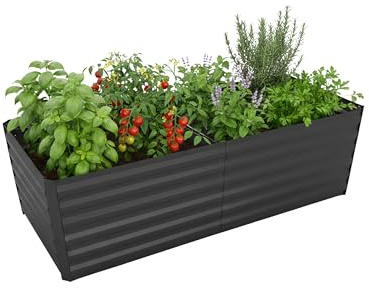 Relaxdays Huerto Elevado Rectangular en Metal galvanizado, 57x180x90 cm, para hortalizas, Hierbas y Flores, Antracita