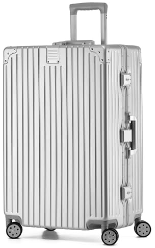 KOFA Zurich Handgepäck Koffer, 55cm Alu-Rahmen & Polycarbonat-Hartschale, Handgepäck Cabin Reisekoffer, Rollkoffer Spinner Carry-on mit 4 Rollen und doppelte TSA Schloss 35L (Schwarz)