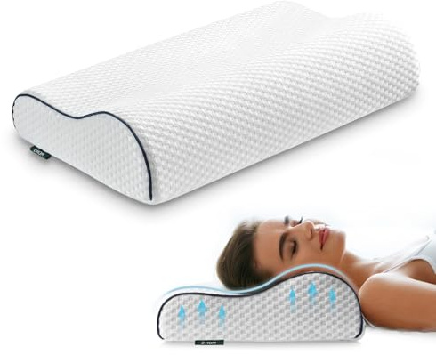 Z-hom Cuscino cervicale, cuscino in memory foam, cuscino ergonomico, antirussamento, cuscino per dormire sul fianco, cuscino ortopedico, rivestimento rimovibile (49 x 36 x 10/7 cm)