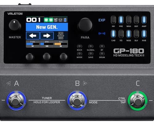 Valeton GP-180 Guitar Multi Effects Pedal – 200+ Effects, NAM & IR Loader, 12-Module Signal Chain, 6-In/4-Out USB Audio Interface, Bluetooth, Looper & Drum Machine