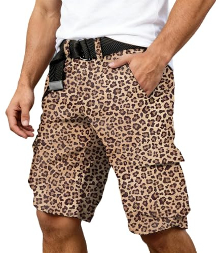 Short Cargo Homme Léopard Bermuda Tactique Multipoche Vêtement de Travail Style Animal Short D'Été Robuste et Fonctionnel pour Randonnée et Loisirs Boxer de Bain Grande Taille
