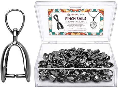 Mandala Crafts Gunmetal Pinch Bails Jewelry Findings Connectors 7X20mm Snap-On Pendant Clasps Clips Dangles for DIY Jewelry Making Necklace Earrings Bulk Pack of 50
