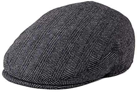 FEINION Men's Wool Tweed Newsboy Ivy Cap Gatsby Golf Flat Hat (Herringbone Grey, 7 3/4)