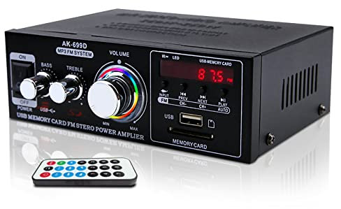 Bluetooth 5.0 Audio Amplifier, Digital Amp 2.0 Channel 100W, 2 Channel Stereo Wireless Hi-Fi Receiver USB SD AUX, for Home Speakers Theater Entertainment