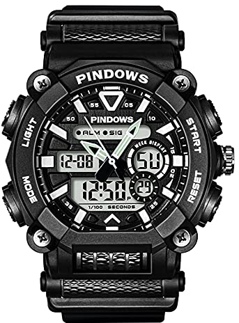 PINDOWS Herren Digitaluhr für Herren Uhr Digital Armbanduhr Sportuhr Teenageruhr Digital Analog Display Uhren mit Wasserdichtes Licht Alarm Stoppuhr Multifunktionale Armbanduhren