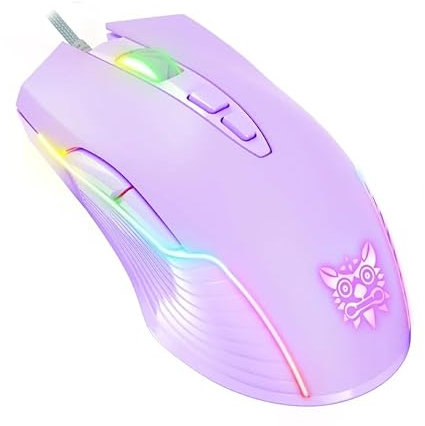 NEWSTYP Lindo mouse RGB 6400 DPI con cable para juegos, respiración, LED, óptico, USB, 7 botones, computadora gamer, ratones rosados para laptop, PC de escritorio (morado)
