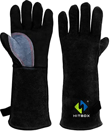 HITBOX Gants de soudage en cuir de vachette 14 - Résistant à la chaleur 932°F - Convient pour Arc, Tig, Mig